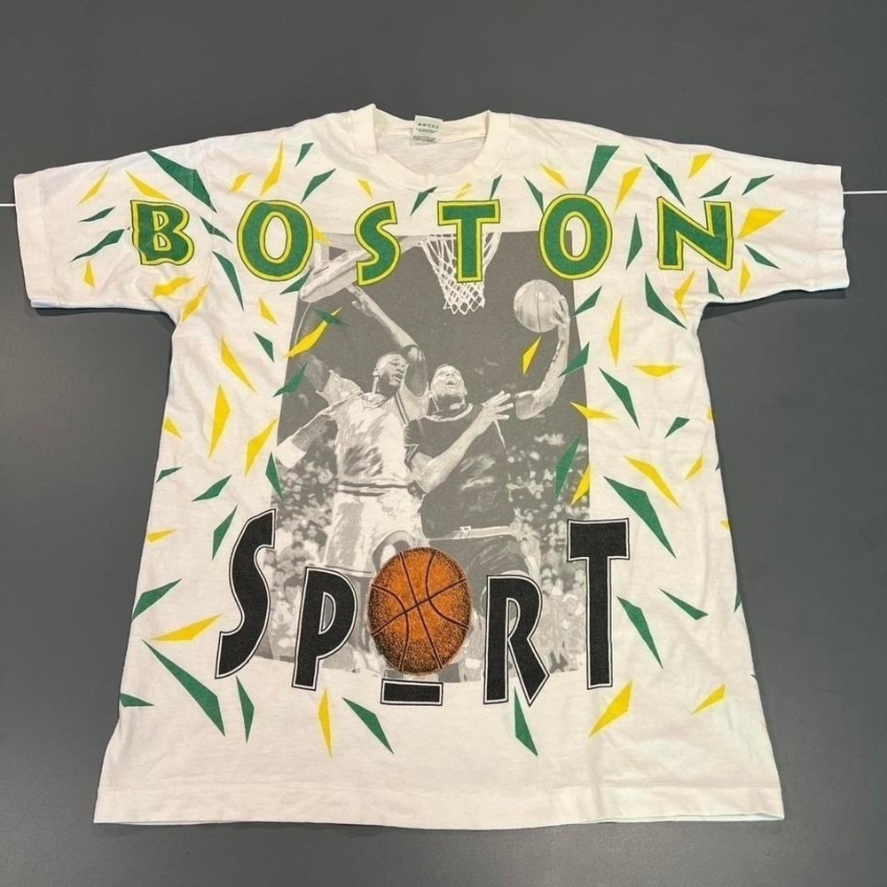 Vintage 1990s Boston Sport Basketball Graphic T-Shirt White Large Made in USA